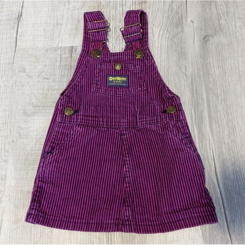 Vintage Purple Black Pin Stripe Oshkosh B'gosh Vestbak Toddler Girl Bibs Dress